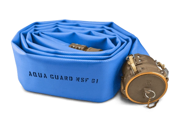Lay-flat hose labeled "AQUA GUARD NSF GI"