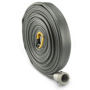 A roll of Angus Fire Armour Guard hose, a heavy-duty lay-flat water discharge hose