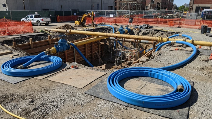Construction site dewatering system used to control groundwater during excavation