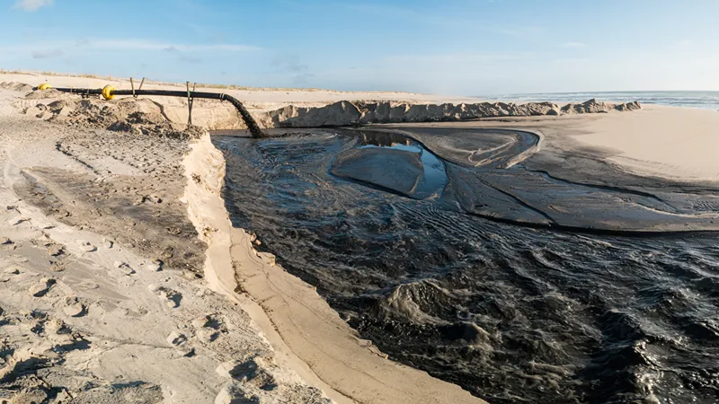 Sediment transposition operation using large pipeline along the coastline