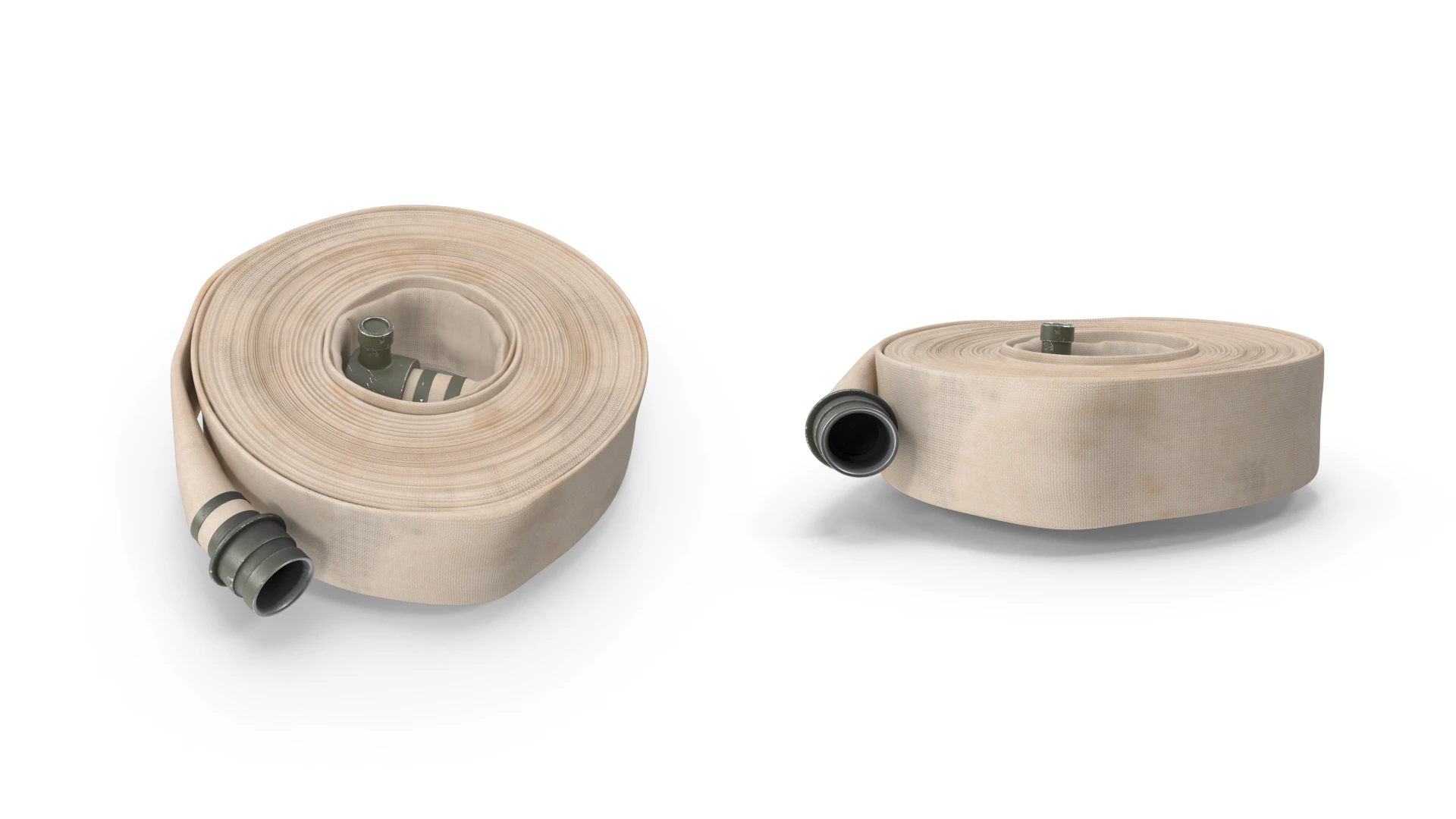 Rolled fire hose used for firefighting