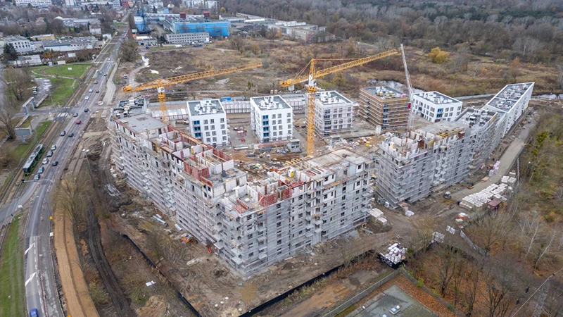 Aerial view of large residential housing construction site