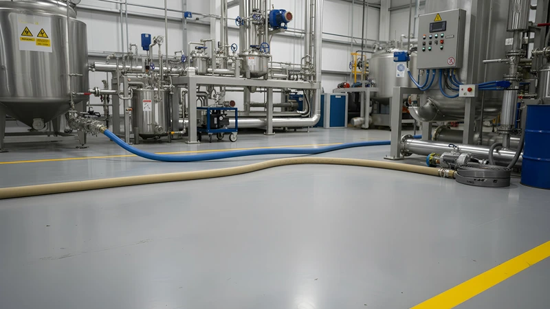 Fluid transfer setup using lay flat hoses in Processing plant