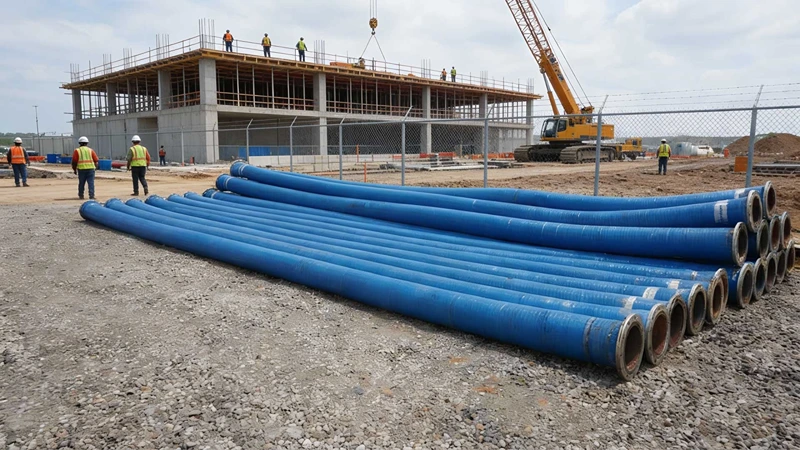 Blue HDPE/PVC pipes used in water and sewage construction projects