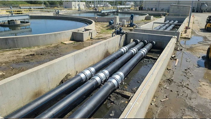 Primary wastewater treatment stage with large pipes