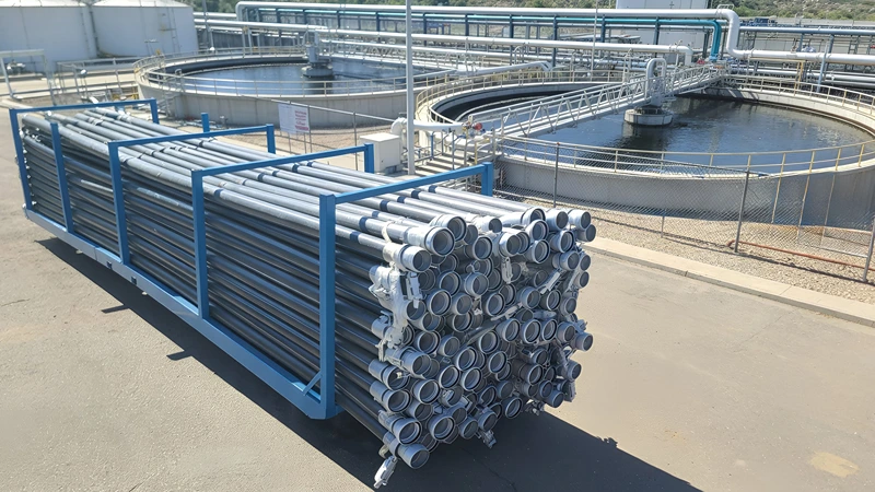 Pipes prepared for installation at a wastewater treatment facility