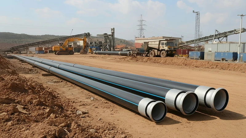 HDPE pipes staged at a construction site for pipeline installation