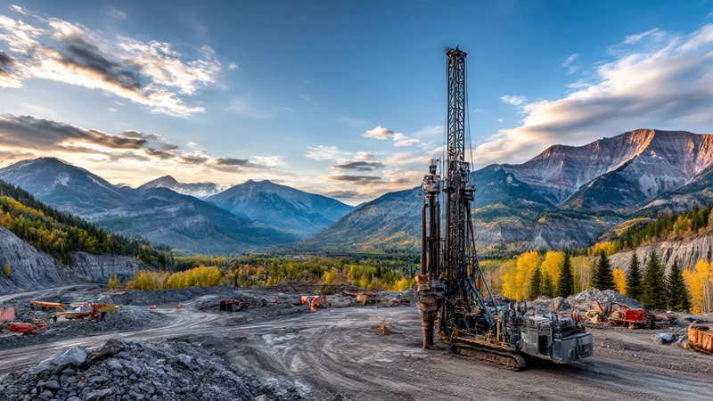 Aerial view of a mining operation with mountains around