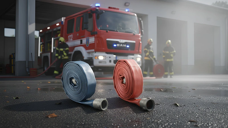 Reinforced firefighting Lay Flat hose with abrasion-resistant cover for efficient deployment