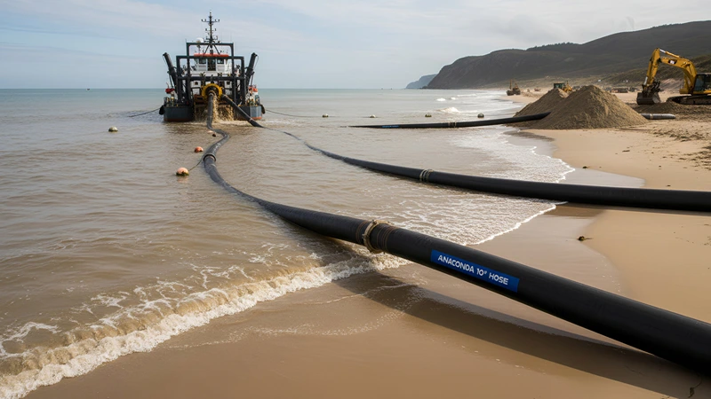 10-inch slurry discharge hose with helix steel wire integrated into industrial dredging system