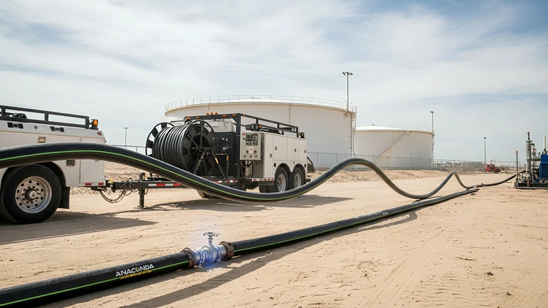 Hydro excavation or dewatering setup using Static Resist lay flat hose