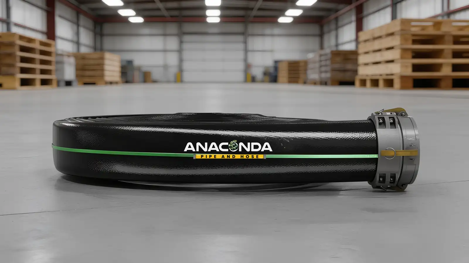 Reinforced slurry hose hardware showing secure connections for extreme pressure applications.