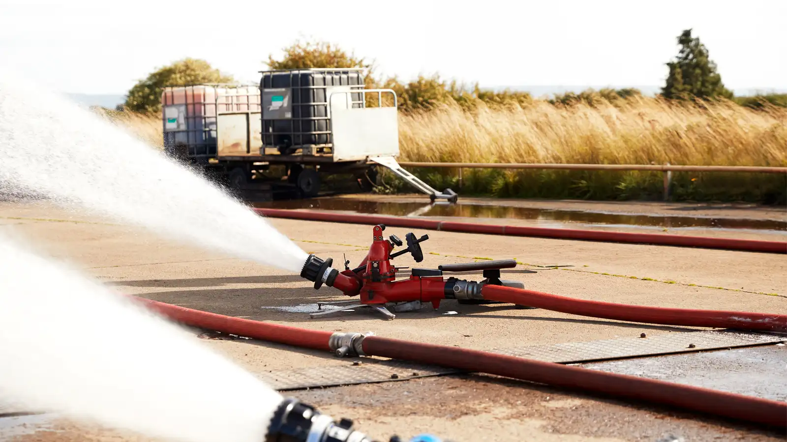 Completed installation of abrasion-resistant slurry hoses with ANSI 150 PSI flanges.