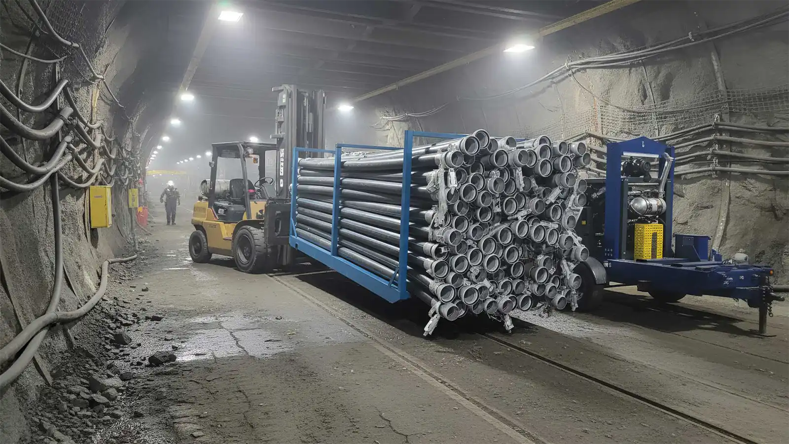 Beach nourishment dredging project utilizing offshore vessels and high-diameter discharge pipes.